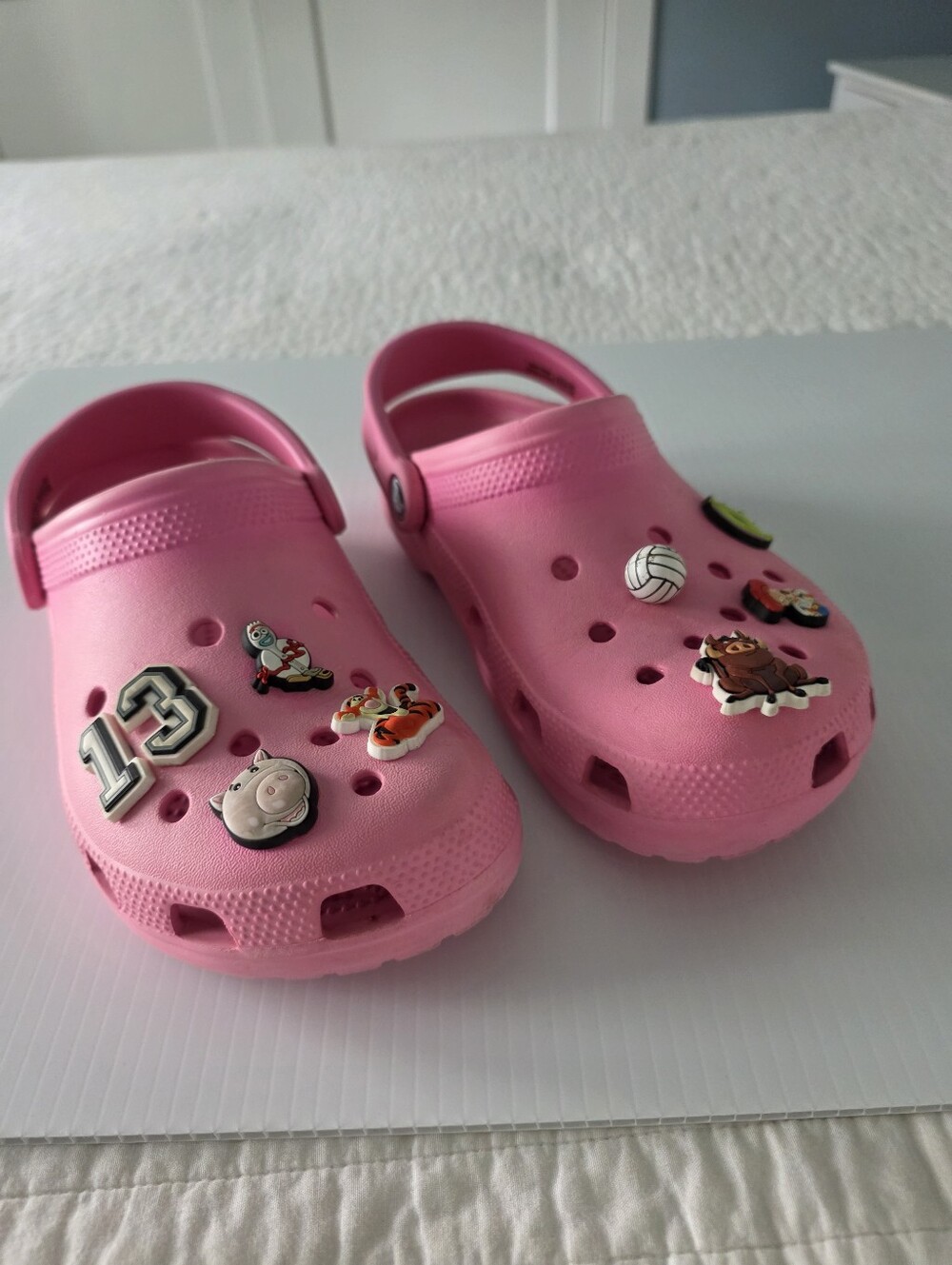 CROCS Woman's Size 8 Pink Clog Sandals with Back Strap and Charms - Picture 12 of 13